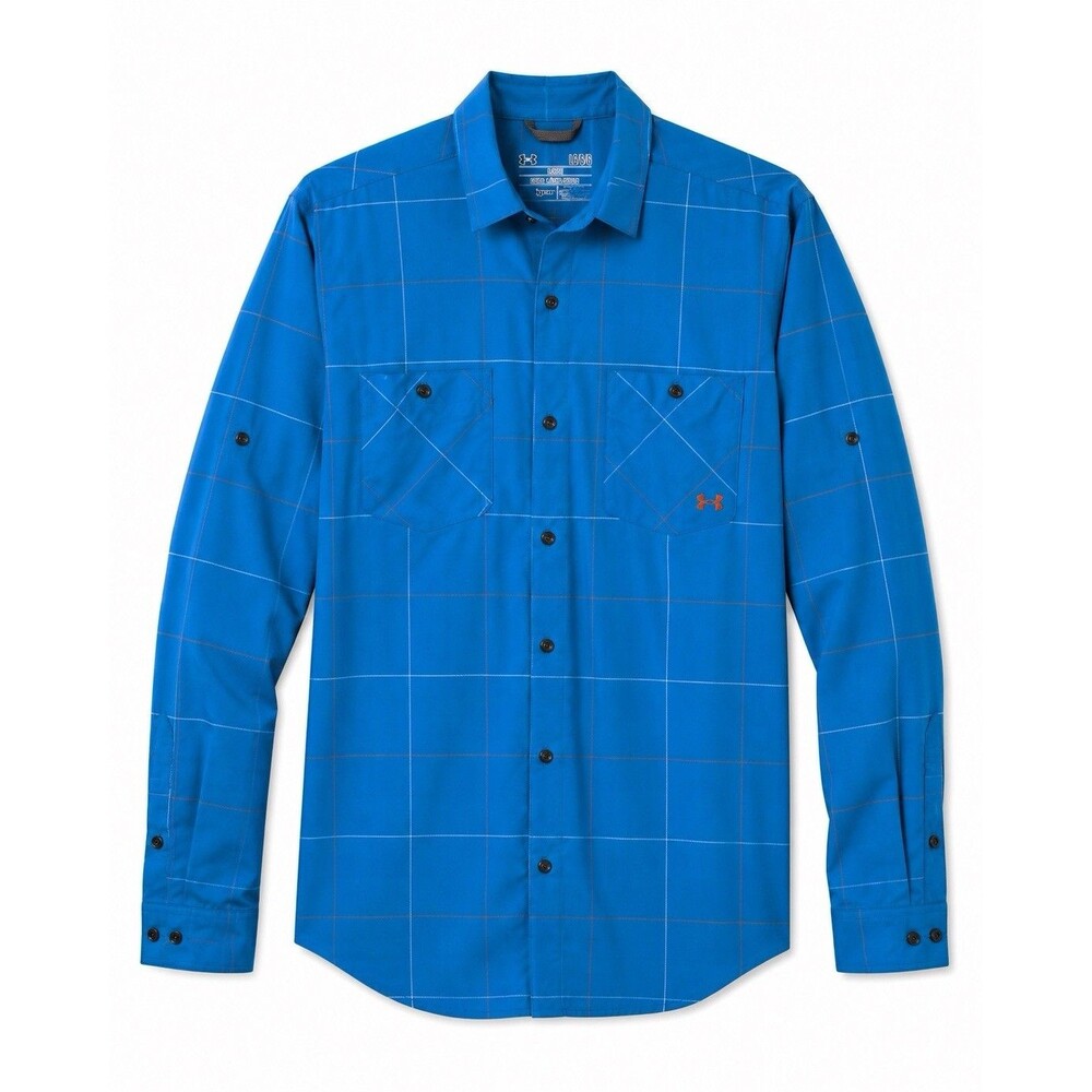 Under Armour Shirt Men's Large Blue HeatGear Long Sleeve Fishing Button Front